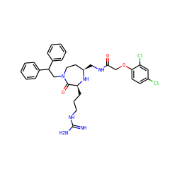 N=C(N)NCCC[C@@H]1N[C@H](CNC(=O)COc2ccc(Cl)cc2Cl)CCN(CC(c2ccccc2)c2ccccc2)C1=O ZINC000118676894