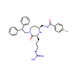 N=C(N)NCCC[C@@H]1N[C@H](CNC(=O)c2ccc(Br)cc2)CCN(CC(c2ccccc2)c2ccccc2)C1=O ZINC000118693386