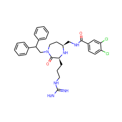 N=C(N)NCCC[C@@H]1N[C@H](CNC(=O)c2ccc(Cl)c(Cl)c2)CCN(CC(c2ccccc2)c2ccccc2)C1=O ZINC000118691245