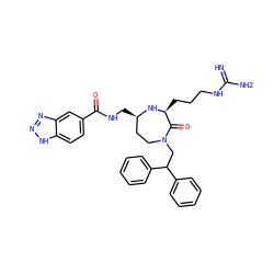 N=C(N)NCCC[C@@H]1N[C@H](CNC(=O)c2ccc3[nH]nnc3c2)CCN(CC(c2ccccc2)c2ccccc2)C1=O ZINC000118694005