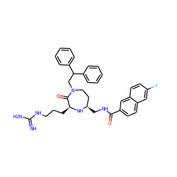 N=C(N)NCCC[C@@H]1N[C@H](CNC(=O)c2ccc3cc(F)ccc3c2)CCN(CC(c2ccccc2)c2ccccc2)C1=O ZINC000118688565