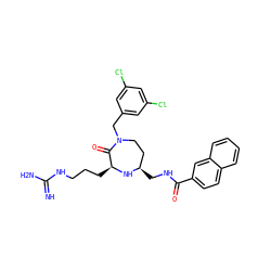 N=C(N)NCCC[C@@H]1N[C@H](CNC(=O)c2ccc3ccccc3c2)CCN(Cc2cc(Cl)cc(Cl)c2)C1=O ZINC000118692697