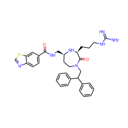 N=C(N)NCCC[C@@H]1N[C@H](CNC(=O)c2ccc3ncsc3c2)CCN(CC(c2ccccc2)c2ccccc2)C1=O ZINC000118689382