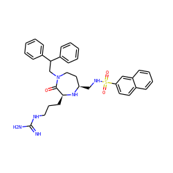 N=C(N)NCCC[C@@H]1N[C@H](CNS(=O)(=O)c2ccc3ccccc3c2)CCN(CC(c2ccccc2)c2ccccc2)C1=O ZINC000118694349