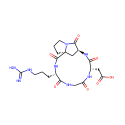 N=C(N)NCCC[C@@H]1NC(=O)[C@@]23CCCN2C(=O)[C@H](C3)NC(=O)[C@H](CC(=O)O)NC(=O)CNC1=O ZINC000029123937