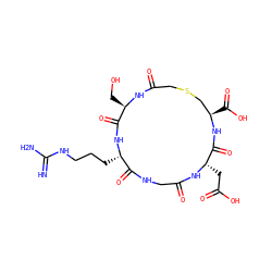 N=C(N)NCCC[C@@H]1NC(=O)[C@@H](CO)NC(=O)CSC[C@@H](C(=O)O)NC(=O)[C@H](CC(=O)O)NC(=O)CNC1=O ZINC000026167976