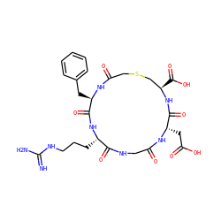 N=C(N)NCCC[C@@H]1NC(=O)[C@@H](Cc2ccccc2)NC(=O)CSC[C@@H](C(=O)O)NC(=O)[C@H](CC(=O)O)NC(=O)CNC1=O ZINC000026170383