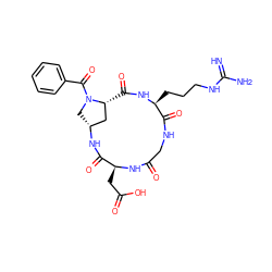 N=C(N)NCCC[C@@H]1NC(=O)[C@@H]2C[C@@H](CN2C(=O)c2ccccc2)NC(=O)[C@H](CC(=O)O)NC(=O)CNC1=O ZINC000029133155