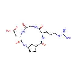 N=C(N)NCCC[C@@H]1NC(=O)[C@@H]2CC[C@H](C2)NC(=O)[C@H](CC(=O)O)NC(=O)CNC1=O ZINC000013676527