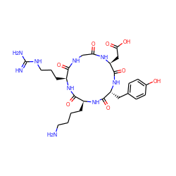 N=C(N)NCCC[C@@H]1NC(=O)[C@H](CCCCN)NC(=O)[C@@H](Cc2ccc(O)cc2)NC(=O)[C@H](CC(=O)O)NC(=O)CNC1=O ZINC000084703684