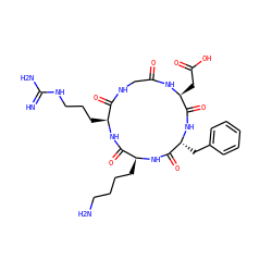 N=C(N)NCCC[C@@H]1NC(=O)[C@H](CCCCN)NC(=O)[C@@H](Cc2ccccc2)NC(=O)[C@H](CC(=O)O)NC(=O)CNC1=O ZINC000003932526