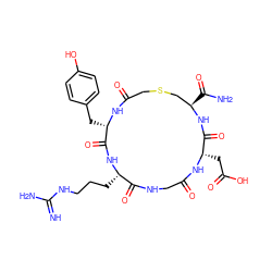 N=C(N)NCCC[C@@H]1NC(=O)[C@H](Cc2ccc(O)cc2)NC(=O)CSC[C@@H](C(N)=O)NC(=O)[C@H](CC(=O)O)NC(=O)CNC1=O ZINC000026167531