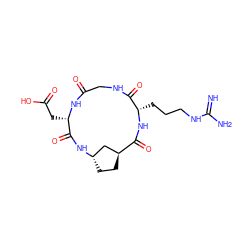 N=C(N)NCCC[C@@H]1NC(=O)[C@H]2CC[C@@H](C2)NC(=O)[C@H](CC(=O)O)NC(=O)CNC1=O ZINC000013676529