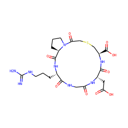 N=C(N)NCCC[C@@H]1NC(=O)[C@H]2CCCN2C(=O)CSC[C@@H](C(=O)O)NC(=O)[C@H](CC(=O)O)NC(=O)CNC1=O ZINC000003931562