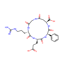 N=C(N)NCCC[C@@H]1NC(=O)CNC(=O)C[C@@H](C(=O)O)NC(=O)[C@@H](c2ccccc2)NC(=O)[C@@H](CCC(=O)O)NC1=O ZINC000095587754