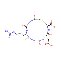 N=C(N)NCCC[C@@H]1NC(=O)CNC(=O)CSC[C@@H](C(=O)O)NC(=O)[C@H](CC(=O)O)NC(=O)CNC1=O ZINC000003931546