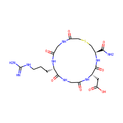 N=C(N)NCCC[C@@H]1NC(=O)CNC(=O)CSC[C@@H](C(N)=O)NC(=O)[C@H](CC(=O)O)NC(=O)CNC1=O ZINC000026167536