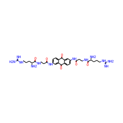 N=C(N)NCCC[C@H](N)C(=O)NCCC(=O)Nc1ccc2c(c1)C(=O)c1ccc(NC(=O)CCNC(=O)[C@@H](N)CCCNC(=N)N)cc1C2=O ZINC000049841182