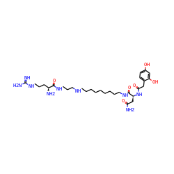 N=C(N)NCCC[C@H](N)C(=O)NCCCNCCCCCCCCCNC(=O)[C@H](CC(N)=O)NC(=O)Cc1ccc(O)cc1O ZINC000095596142