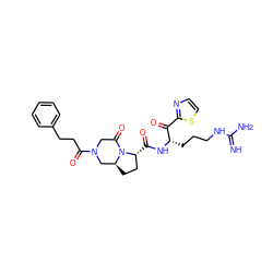 N=C(N)NCCC[C@H](NC(=O)[C@@H]1CC[C@H]2CN(C(=O)CCc3ccccc3)CC(=O)N21)C(=O)c1nccs1 ZINC000003831669