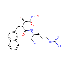 N=C(N)NCCC[C@H](NC(=O)[C@H](Cc1ccc2ccccc2c1)[C@H](O)C(=O)NO)C(N)=O ZINC000095582644