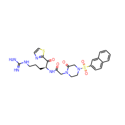 N=C(N)NCCC[C@H](NC(=O)CN1CCN(S(=O)(=O)c2ccc3ccccc3c2)CC1=O)C(=O)c1nccs1 ZINC000004423861