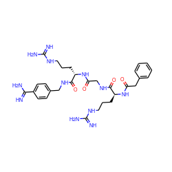 N=C(N)NCCC[C@H](NC(=O)CNC(=O)[C@H](CCCNC(=N)N)NC(=O)Cc1ccccc1)C(=O)NCc1ccc(C(=N)N)cc1 ZINC000072142838