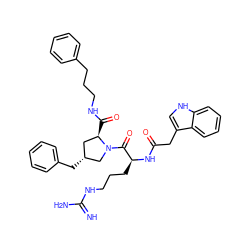 N=C(N)NCCC[C@H](NC(=O)Cc1c[nH]c2ccccc12)C(=O)N1C[C@H](Cc2ccccc2)C[C@H]1C(=O)NCCCc1ccccc1 ZINC000028522926