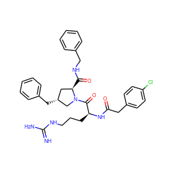 N=C(N)NCCC[C@H](NC(=O)Cc1ccc(Cl)cc1)C(=O)N1C[C@H](Cc2ccccc2)C[C@H]1C(=O)NCc1ccccc1 ZINC000028523396