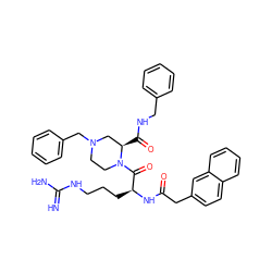 N=C(N)NCCC[C@H](NC(=O)Cc1ccc2ccccc2c1)C(=O)N1CCN(Cc2ccccc2)C[C@H]1C(=O)NCc1ccccc1 ZINC000028523037