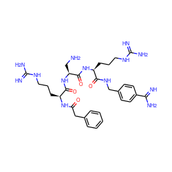 N=C(N)NCCC[C@H](NC(=O)Cc1ccccc1)C(=O)N[C@@H](CN)C(=O)N[C@@H](CCCNC(=N)N)C(=O)NCc1ccc(C(=N)N)cc1 ZINC000072176059