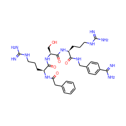 N=C(N)NCCC[C@H](NC(=O)Cc1ccccc1)C(=O)N[C@@H](CO)C(=O)N[C@@H](CCCNC(=N)N)C(=O)NCc1ccc(C(=N)N)cc1 ZINC000072175906