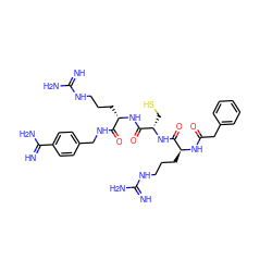 N=C(N)NCCC[C@H](NC(=O)Cc1ccccc1)C(=O)N[C@@H](CS)C(=O)N[C@@H](CCCNC(=N)N)C(=O)NCc1ccc(C(=N)N)cc1 ZINC000072175768