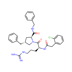 N=C(N)NCCC[C@H](NC(=O)Cc1ccccc1Cl)C(=O)N1C[C@H](Cc2ccccc2)C[C@H]1C(=O)NCc1ccccc1 ZINC000028520540