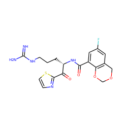 N=C(N)NCCC[C@H](NC(=O)c1cc(F)cc2c1OCOC2)C(=O)c1nccs1 ZINC000036184946