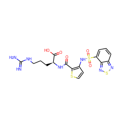 N=C(N)NCCC[C@H](NC(=O)c1sccc1NS(=O)(=O)c1cccc2nsnc12)C(=O)O ZINC000044667951