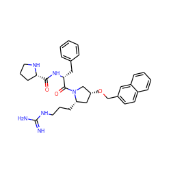 N=C(N)NCCC[C@H]1C[C@@H](OCc2ccc3ccccc3c2)CN1C(=O)[C@@H](Cc1ccccc1)NC(=O)[C@@H]1CCCN1 ZINC000036285384