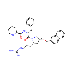 N=C(N)NCCC[C@H]1C[C@H](OCc2ccc3ccccc3c2)CN1C(=O)[C@@H](Cc1ccccc1)NC(=O)[C@@H]1CCCCN1 ZINC000036285347