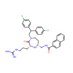 N=C(N)NCCC[C@H]1N[C@@H](CNC(=O)c2ccc3ccccc3c2)CCN(CC(c2ccc(Cl)cc2)c2ccc(Cl)cc2)C1=O ZINC001772652832