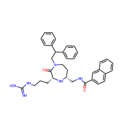 N=C(N)NCCC[C@H]1N[C@@H](CNC(=O)c2ccc3ccccc3c2)CCN(CC(c2ccccc2)c2ccccc2)C1=O ZINC000118686147