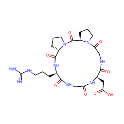 N=C(N)NCCC[C@H]1NC(=O)[C@@H]2CCCN2C(=O)[C@H]2CCCN2C(=O)CNC(=O)[C@@H](CC(=O)O)NC(=O)CNC1=O ZINC000027311187