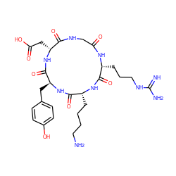 N=C(N)NCCC[C@H]1NC(=O)CNC(=O)[C@@H](CC(=O)O)NC(=O)[C@H](Cc2ccc(O)cc2)NC(=O)[C@@H](CCCCN)NC1=O ZINC000042835097