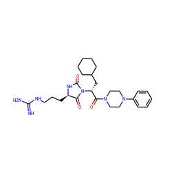 N=C(N)NCCC[C@H]1NC(=O)N([C@H](CC2CCCCC2)C(=O)N2CCN(c3ccccc3)CC2)C1=O ZINC000026275602