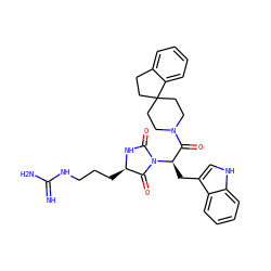 N=C(N)NCCC[C@H]1NC(=O)N([C@H](Cc2c[nH]c3ccccc23)C(=O)N2CCC3(CCc4ccccc43)CC2)C1=O ZINC000026274277
