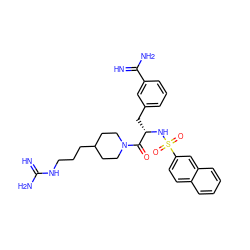 N=C(N)NCCCC1CCN(C(=O)[C@H](Cc2cccc(C(=N)N)c2)NS(=O)(=O)c2ccc3ccccc3c2)CC1 ZINC000034717899