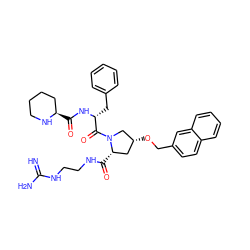 N=C(N)NCCNC(=O)[C@H]1C[C@@H](OCc2ccc3ccccc3c2)CN1C(=O)[C@@H](Cc1ccccc1)NC(=O)[C@@H]1CCCCN1 ZINC000036285221