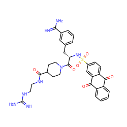 N=C(N)NCCNC(=O)C1CCN(C(=O)[C@H](Cc2cccc(C(=N)N)c2)NS(=O)(=O)c2ccc3c(c2)C(=O)c2ccccc2C3=O)CC1 ZINC000096308807