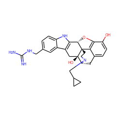 N=C(N)NCc1ccc2[nH]c3c(c2c1)C[C@@]1(O)[C@H]2Cc4ccc(O)c5c4[C@@]1(CCN2CC1CC1)[C@H]3O5 ZINC000013809251