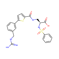 N=C(N)NCc1cccc(-c2ccc(C(=O)NC[C@H](NS(=O)(=O)c3ccccc3)C(=O)O)s2)c1 ZINC000001549901