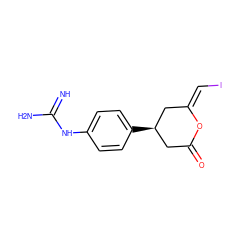 N=C(N)Nc1ccc([C@@H]2CC(=O)O/C(=C\I)C2)cc1 ZINC000027430853